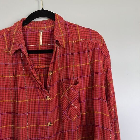 Free People ‘Break My Stride’ Metallic Button‎ Shirt - Size S - Picture 4 of 8